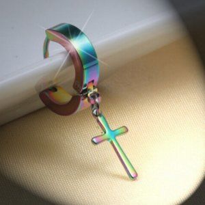 Unisex Iridescent Cross Ear Buckle Earrings